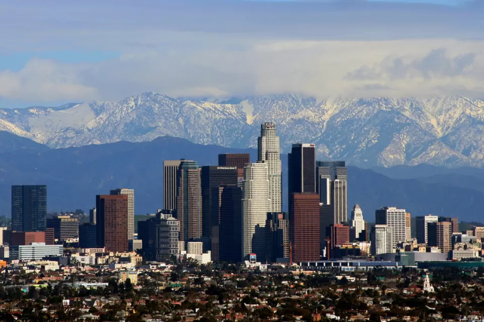 Los Angeles Skyline with mountains
